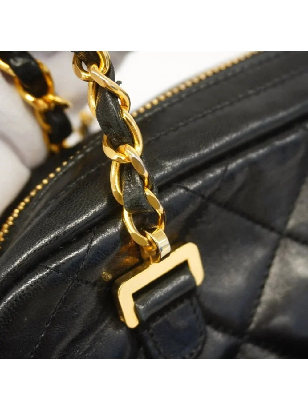 Chanel Shoulder Bag Quilted Lambskin Black Gold